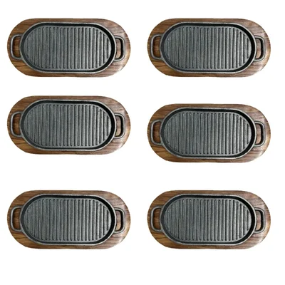Pack of 6, 35 cm Oval Sizzler Platter Long for Restaurants, Steak Houses and Catering