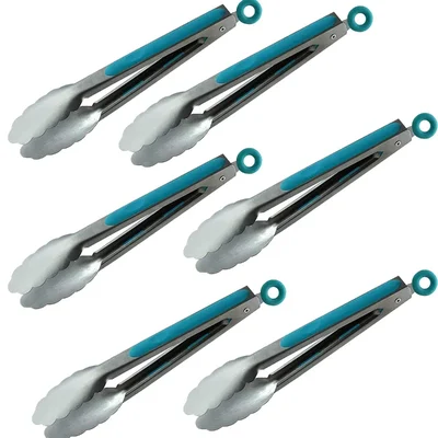 Pack of 6 Heavy-Duty 10 Inch Utility Tong with Heat-Resistant Plastic Handle for Commercial Kitchens, Catering