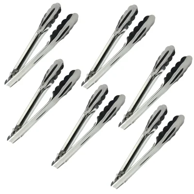Pack of 6 Stainless Steel 24cm Utility Tong, Regular Model for Commercial Kitchens, Catering