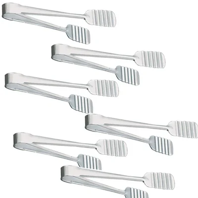 Pack of 6, 22cm Stainless Steel Fluted Pastry Tong, Bakery Serving Tongs for Bakeries, Cafes and Dessert Buffets