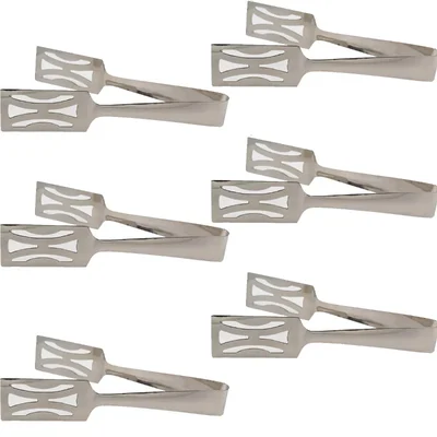 Pack of 6, 20cm Small Cake Tong, Stainless Steel Bakery Serving Tongs for Bakeries, Cafes and Dessert Buffets