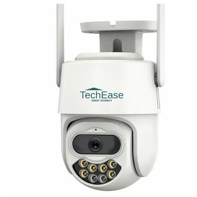 TechEase HD Outdoor Smart Security Camera Pan Tilt Zoom PTZ Remote Control Night Vision Weather Resistant Surveillance