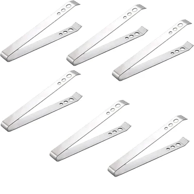Pack of 6, Stainless Steel 19cm Ice Tongs, Regular Serrated Claws for Home Bar & Commercial Beverage Service