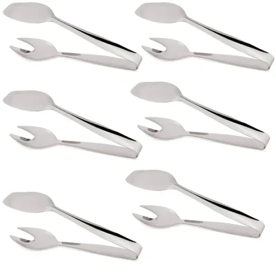 Pack of 6, Stainless Steel 24cm Crab Head Salad Tongs for Commercial Catering & Buffet Tool
