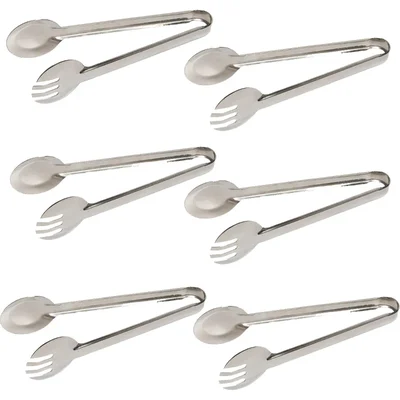 Pack of 6, Stainless Steel 24cm Round Head Salad Tongs for Commercial Catering & Buffet Tool
