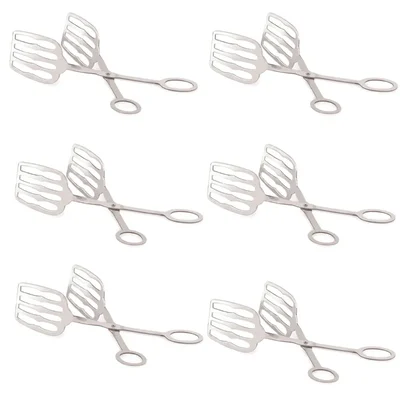 Pack of 6, Stainless Steel 19cm Scissor Tongs for Commercial Kitchen & Buffet Tool