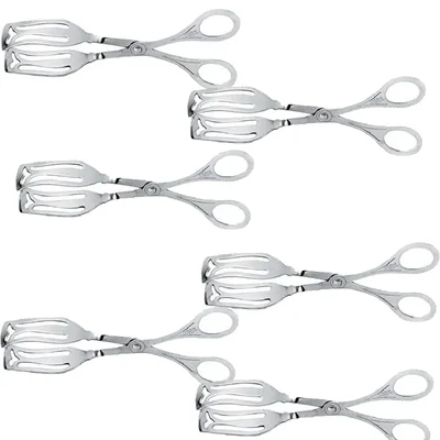 Pack of 6, Premium 19cm Scissor Tongs, Stainless Steel Body for Commercial Kitchen & Buffet Tool