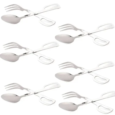 Pack of 6, Stainless Steel 19cm Spoon Fork Tongs, Combination Salad & Appetizer Grip for Commercial Catering Tool