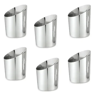 Pack of 6, Stainless Steel Angled French Fry Cup 3.38x4.75 Inch for Commercial Restaurant Food Service and Home Serving