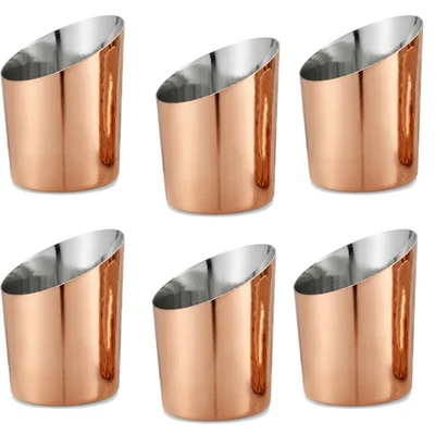 Pack of 6, Copper Angled French Fry Cup 3.38x4.75 Inch for Commercial Restaurant Food Service and Home Serving
