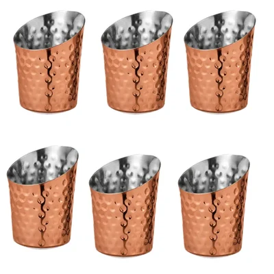 Pack of 6, Hammered Copper Angled French Fry Cup 3.38x4.75 Inch for Restaurant Food Service and Home Serving