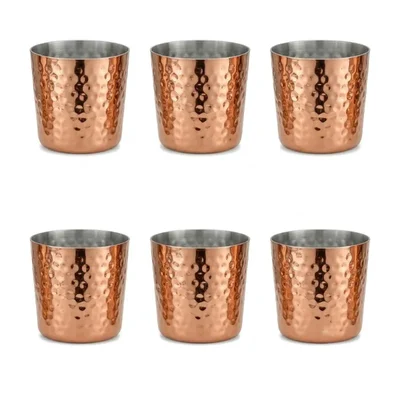 Pack of 6, Hammered Copper Plain French Fry Cup 3.38x4.75 Inch for Restaurant Food Service and Home Serving