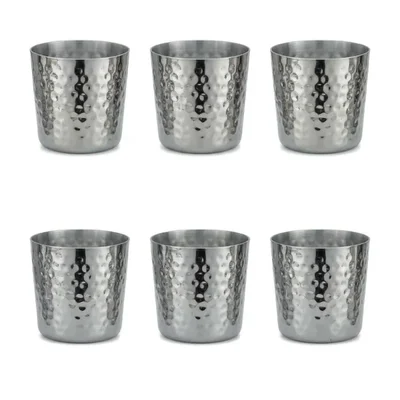 Pack of 6, Hammered Stainless Steel Plain French Fry Cup 3.38x4.75 Inch for Restaurant Food Service and Home Serving