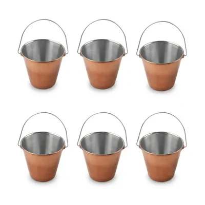 Pack of 6 Copper Coating Serving Bucket Without Base/Support, 4.75 x 5.125 inch Size for Restaurant and Home Serving