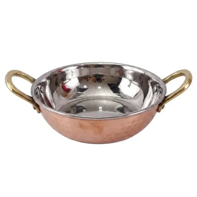 800ml Hammered Copper Serving Kadai with Handles for Restaurant Food Presentation and Home Dining