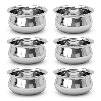 Pack of 6, 80ml Stainless Steel Mini Serving Handi for Sauce, Chutney and Curry Presentation