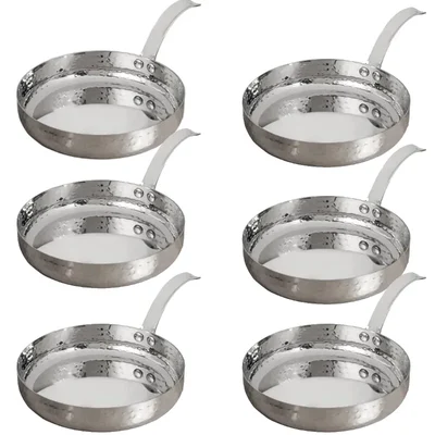 Pack of 6, Hammered 4.3 x 1.9 inch Stainless Steel Shallow Serving Pan with Handle for Appetizers, Dips