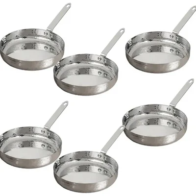 Pack of 6, 1.1x5.7 Inch Shallow Hammered SS Mini Serving Pan with Single Handle for Appetizers, Dips & Gastropub Dining