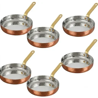 Pack of 6, Hammered Copper Coating Shallow 1.1x5.7 Inch Mini Serving Pan for Appetizers & Gastropub Dining