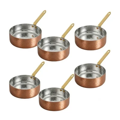 Pack of 6, Hammered Copper Coating Shallow 1.7X5.7 inch Mini Serving Pan for Appetizers & Gastropub Dining