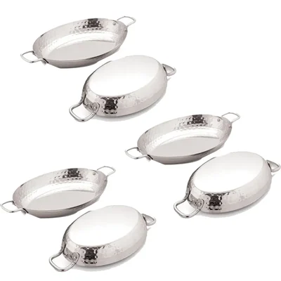 Pack of 6, Oval Stainless Steel 6.1x4.1x0.9 Inch Serving Dish for Appetizers, Side Dishes, and Gastropub Tableware