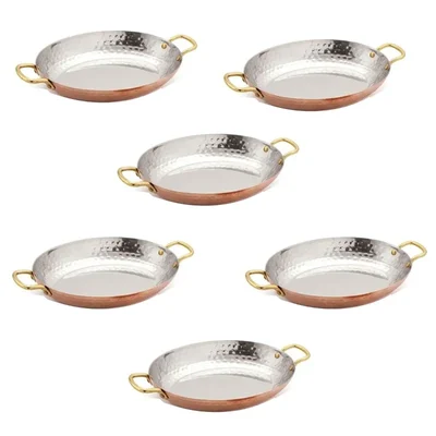 Pack of 6, Oval 7X2X1.1 inch Serving Dish Copper Coating for Appetizers, Side Dishes, and Gastropub Tableware
