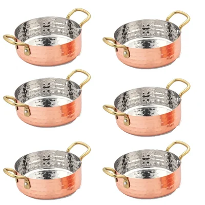 Pack of 6, 4.75 Inch Round Stainless Steel, Copper Coating Serving Dish- Heavy-Duty for Dips, Condiments