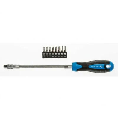 Högert Technik HT1S090 Flexible Shaft Screwdriver with 7 Interchangeable Bits, 215 mm, CrV Steel for Hard-to-Reach Areas
