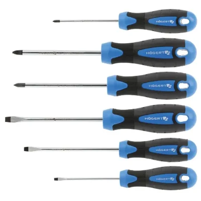 Högert Technik HT1S095 6-Piece Screwdriver Set, S2 Steel, Magnetic Tips, Anti-Slip Handles for Workshop & DIY