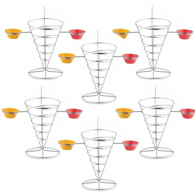 Pack of 6, 5.11X10.5 inch Serving Cone Basket, Electro Polish Stainless Steel for French Fries and Snacks