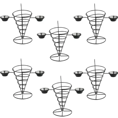 Pack of 6, 5.125X10.5 inch Serving Cone Basket, Black Coating Stainless Steel for French Fries and Snacks