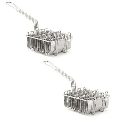 Pack of 2, 4 Comparment Taco Fryer Basket 6.6X6.7X3 inch, Stainless Steel for French Fries and Snacks