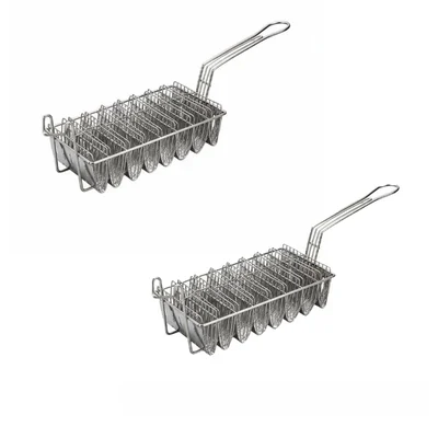 Pack of 2, 8 Comparment Taco Fryer Basket 12.25X6.5X3.125 inch, Stainless Steel for French Fries and Snacks