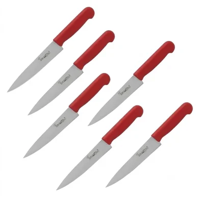 Smart Chef (AS00401-04) Red SS Cook Chef Knife, 8 inch Blade (6 pcs) for Chopping, Dicing, Slicing & Prep Work