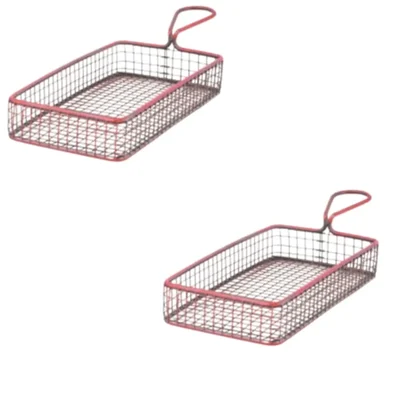 Pack of 2, Mini Serving Basket Rectangle, Antique Copper Finish, 8.5X4.25X1.375 inch Wire Mesh Appetizer Fry Server