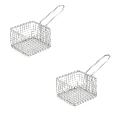 Pack of 2, Mini Serving Basket Square, Stainless Steel, 3.75X3.75X2.1 inch Wire Mesh Appetizer Fry Server