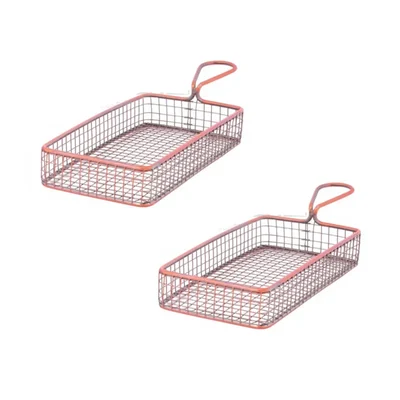 Pack of 2, Mini Serving Basket Rectangle, Antique Copper Finish, 10.25X5.25X1.375 inch Wire Mesh Appetizer Fry Server