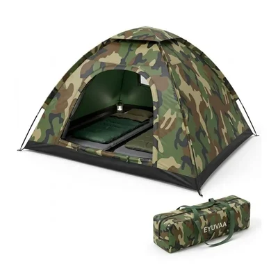 EYUVAA Camping Tent 4 Person Waterproof Lightweight Outdoor Hiking and Trekking Dome Easy Setup Carry Bag Army