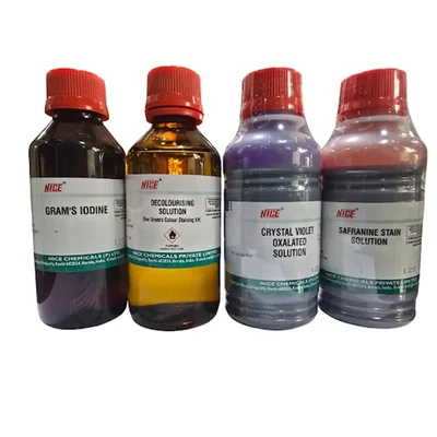 NICE Gram's Colour Stain Kit 125ml x 4 Microscope Slide Set, Water Based Dye Bacterial Staining Laboratory Reagent