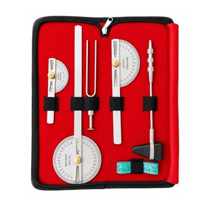 MEDVISION Goniometer Set Stainless Steel Orthopedic Measurement Kit Inclinometer Reflex Hammer Measuring Tape Zipper Case
