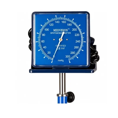 MEDVISION Clock Type Aneroid Blood Pressure Apparatus Stand Wheels Large Dial D-Ring Cuff Floor Model