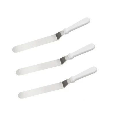 Smart Chef HS30201, 3pcs Pallet Knives with White Handle, Cranked 4-Inch Blade Length for Cake Decorating, Icing