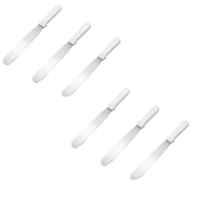 Smart Chef HS30104, 6pcs Pallet Knives with White Handle, Strainght 12-Inch Blade Length for Cake Decorating, Icing
