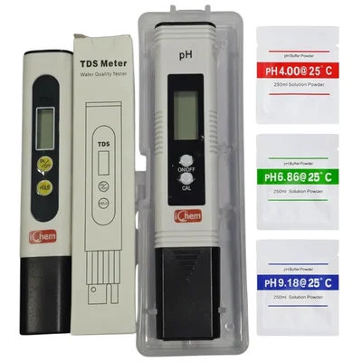 ICHEM TDS PH Meter With 3 Buffer Powder Pocket Type Beaker Combo Pack LCD Display Auto Shut Off