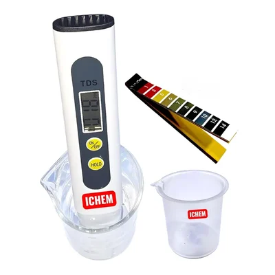 ICHEM TDS Meter With Beaker 50ml PH Paper 1 Book Total Dissolved Solids Ppm Tester Combo