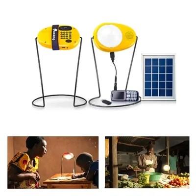 Sun King Boom, Portable Solar Lamp with FM, MP3, and USB Mobile Charging - 36 hrs Backup