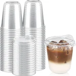 400ml x 500pcs Clear PET U Shape Cup with Flat Lids, Juice & Beverage Glasses for Iced Coffee, Soda, Smoothies