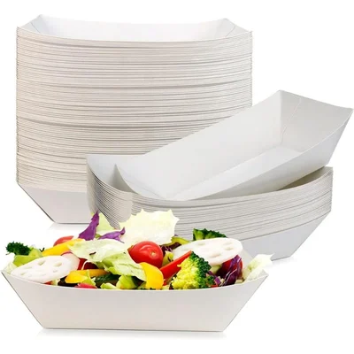 500ml Disposable White Kraft Paper Food Trays 500 Pcs, Leak-Resistant, Compostable &
Microwave-Safe for Parties