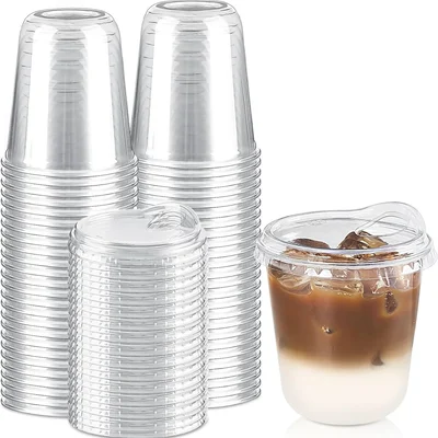 500ml x 500pcs Clear PET U Shape Cup with Flat Lids, Juice & Beverage Glasses for Iced Coffee, Soda, Smoothies