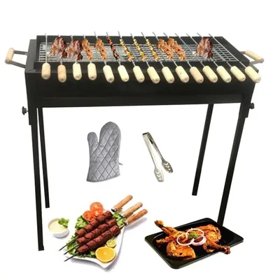 Heavy-Duty 88 cm Charcoal Standing Barbeque Grill with 15 Skewers